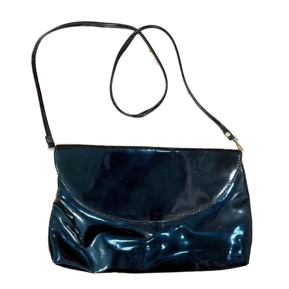 Vintage Black Vegan Patent Leather Envelope Purse
